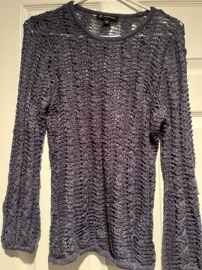 INC International Concepts Open-Knit Scoop Neck Sweater in Slate Blue
